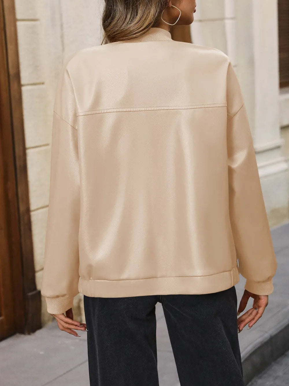 Zip Up Baseball Collar Dropped Shoulder Jacket - V.I.P Digital Presence