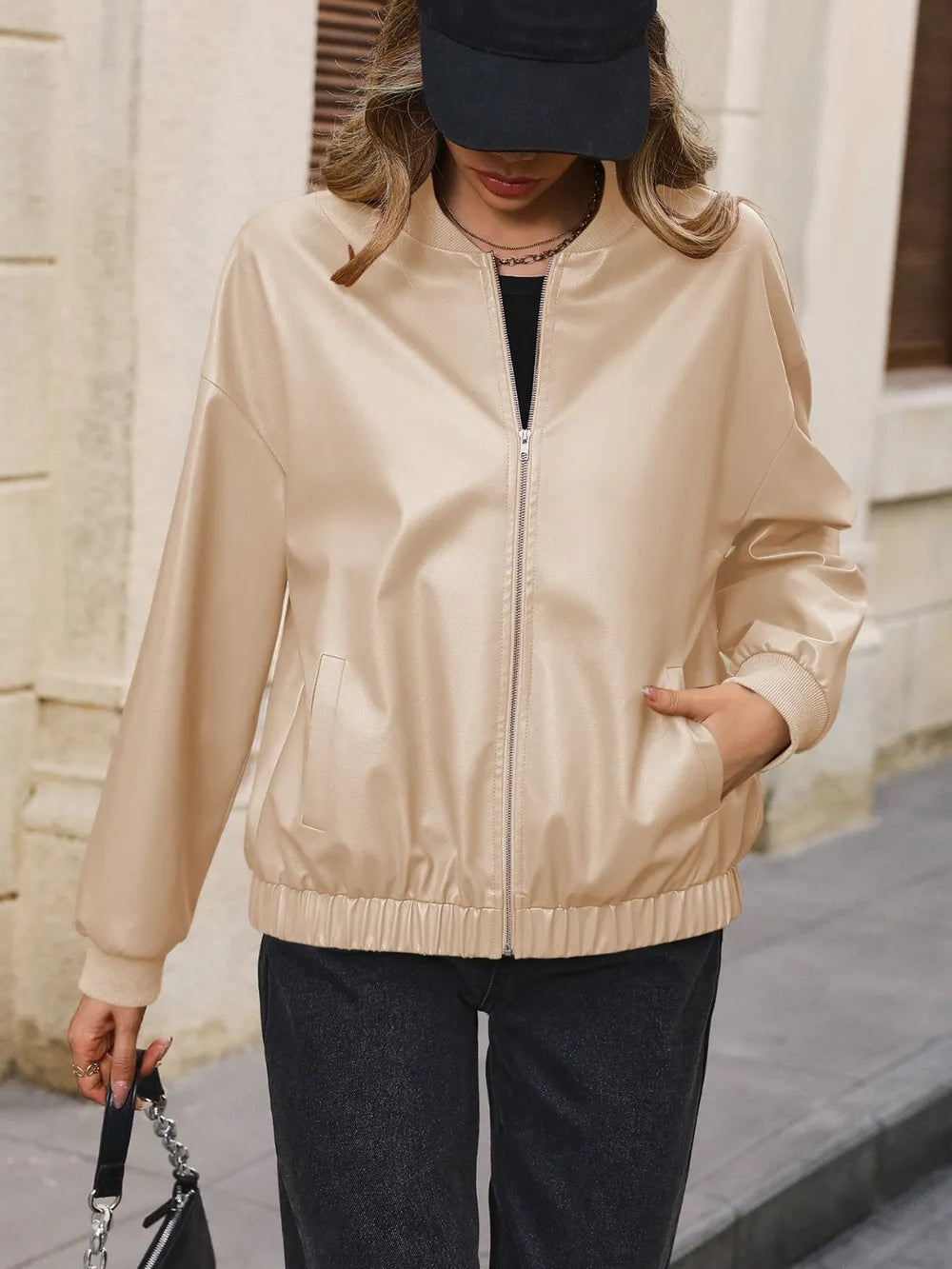 Zip Up Baseball Collar Dropped Shoulder Jacket - V.I.P Digital Presence