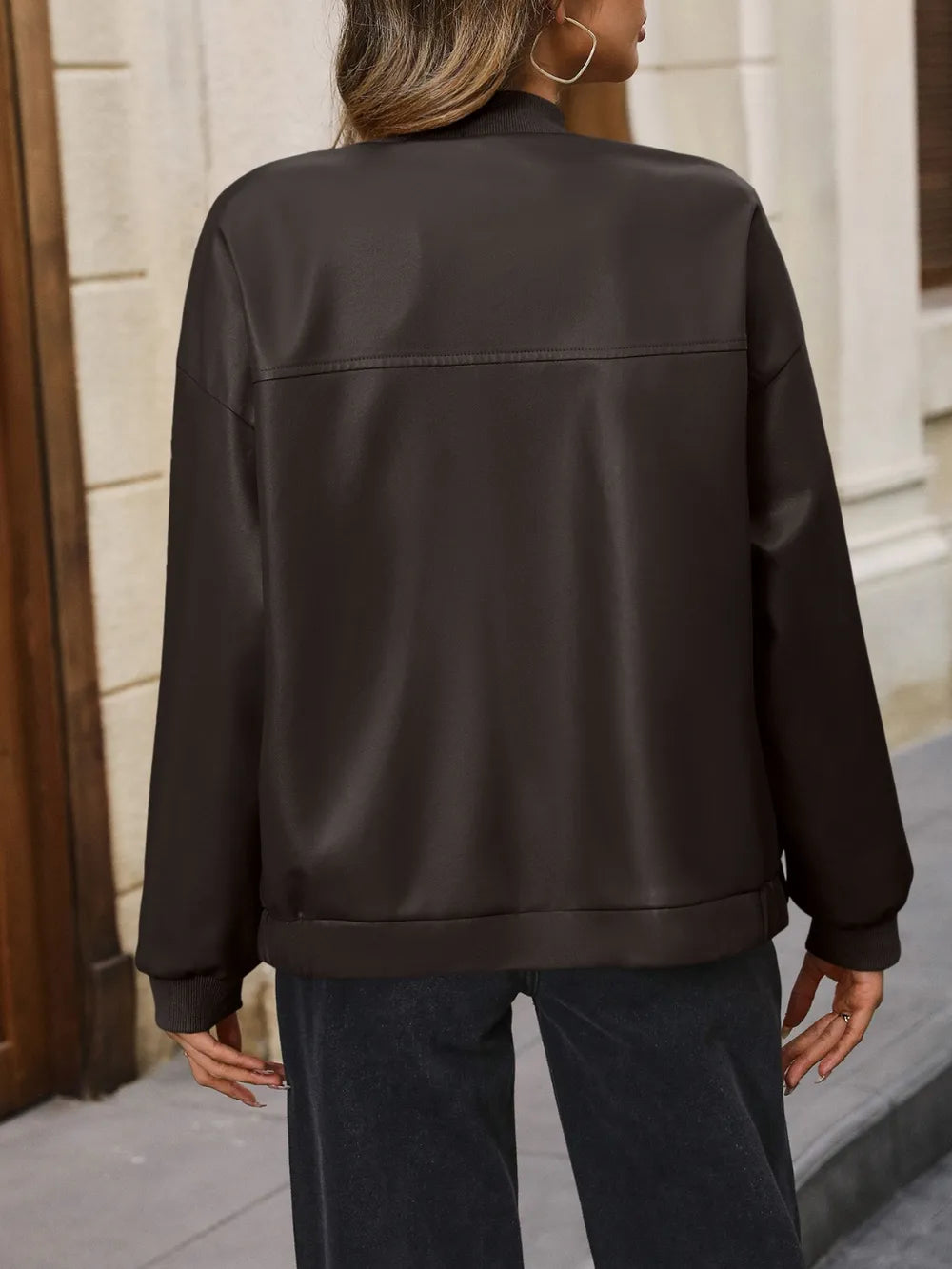 Zip Up Baseball Collar Dropped Shoulder Jacket - V.I.P Digital Presence