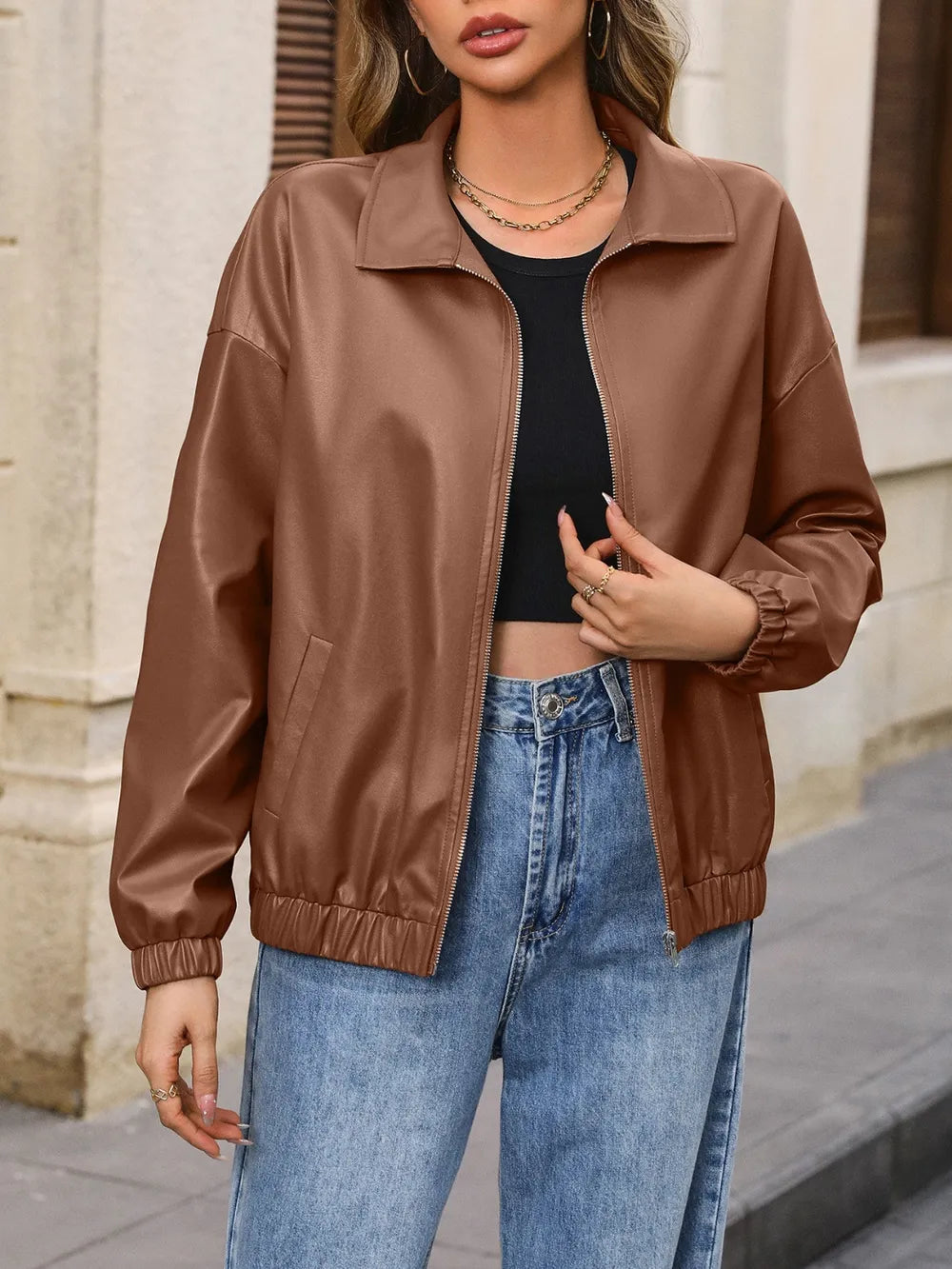 Zip Up Dropped Shoulder Jacket - V.I.P Digital Presence