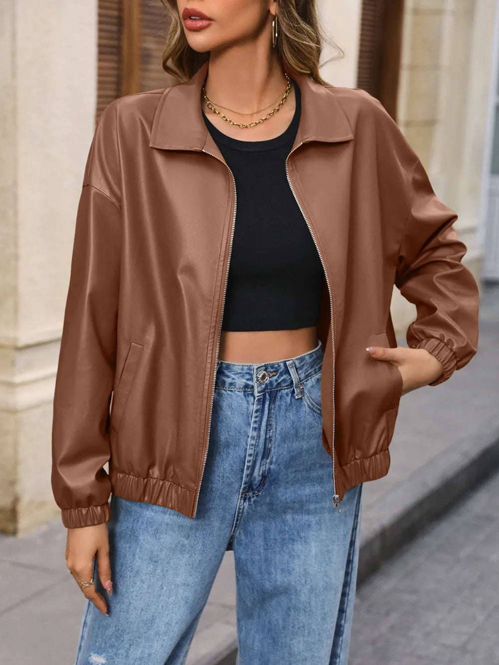 Zip Up Dropped Shoulder Jacket - V.I.P Digital Presence