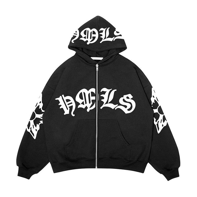 Zipper hoodie Gothic letter printed hoodie oversized hoodie - V.I.P Digital Presence