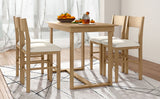 TOPMAX farmhouse countertop height 5-piece dining table set with 1 rectangular dining table and 4 brown dining chairs
