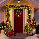 Christmas Tree Artificial Christmas 4-piece Set, including flower wreath, flower wreath, and 2 entrance trees, with LED lights - V.I.P Digital Presence