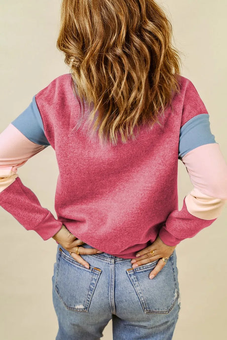 Color Block Round Neck Long Sleeve Sweatshirt - V.I.P Digital Presence