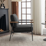 Leisure Lounge Chair Arm Chair with Metal Frame, Upholstered Side Chair Comfy Sitting Chair for Living Room, Black Chenille - V.I.P Digital Presence