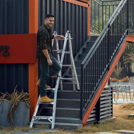 17ft Multi-Position Foldable Aluminum Ladder, A-Frame and Straight Ladder, ANSI 250lbs - V.I.P Digital Presence