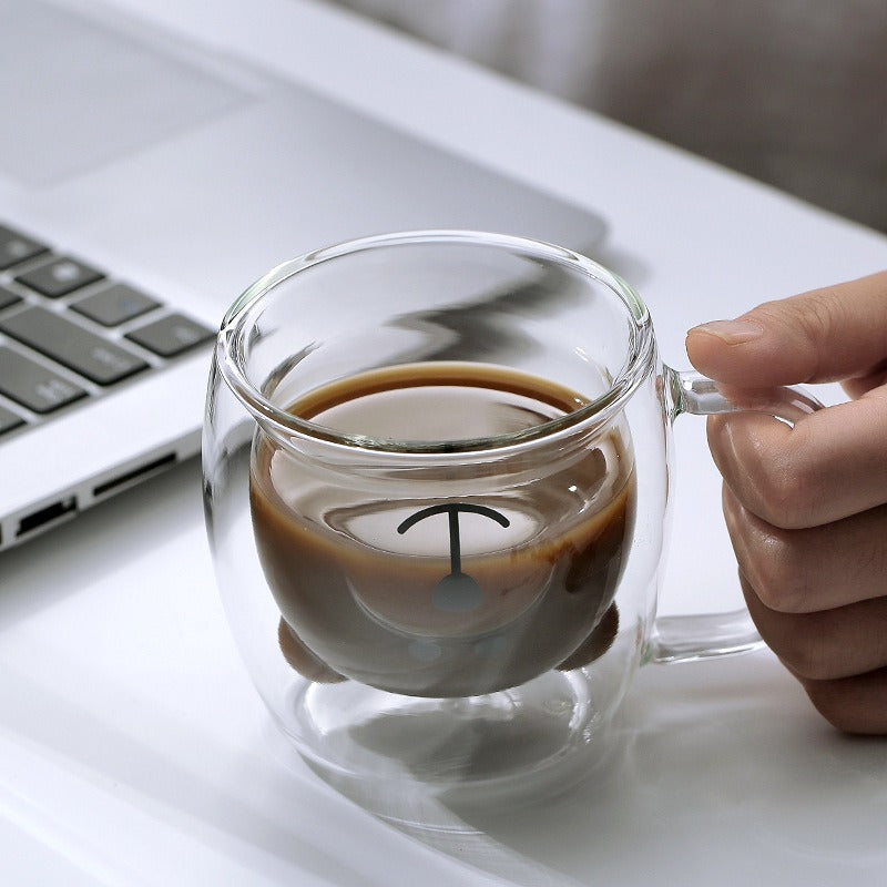 High borosilicate colored glass milk cup, cute bear shaped double-layer glass coffee cup, juice cup, beverage cup - V.I.P Digital Presence