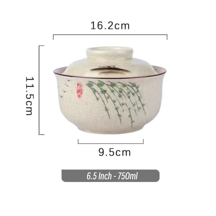 6.5 inch instant noodles bowl with cover bento box student underglaze color ceramic suit Lamian Noodles bowl canteen tableware - V.I.P Digital Presence