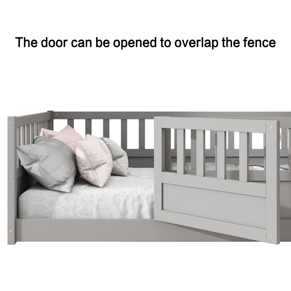 Full size floor bed, children's floor bed frame, Montessori wood floor bed, support Flat noodles gray - V.I.P Digital Presence