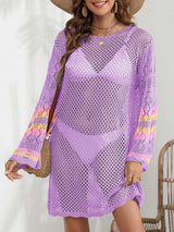 Openwork Contrast Long Sleeve Cover-Up - V.I.P Digital Presence