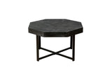 Wooden octagonal retro patchwork craft 30 inch wooden tabletop cross metal leg coffee table (Antique Black) - V.I.P Digital Presence