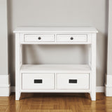36'' Farmhouse Pine Wood Console Table Entry Sofa Table with 4 Drawers & 1 Storage Shelf (Antique White) - V.I.P Digital Presence