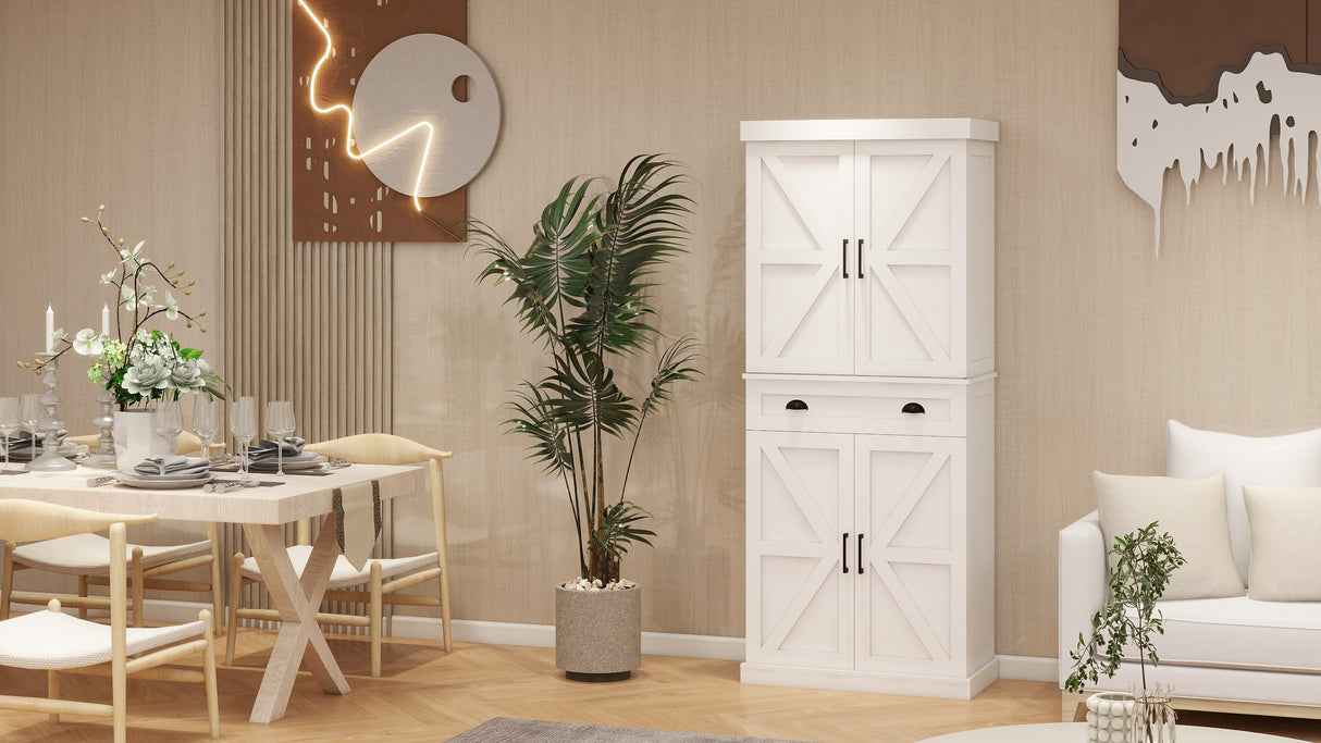 71" Kitchen Pantry Storage Cabinet with 4 Doors(2Doors with Racks)1 Drawer 2 Adjustable Shelves Freestanding Cupboard - V.I.P Digital Presence