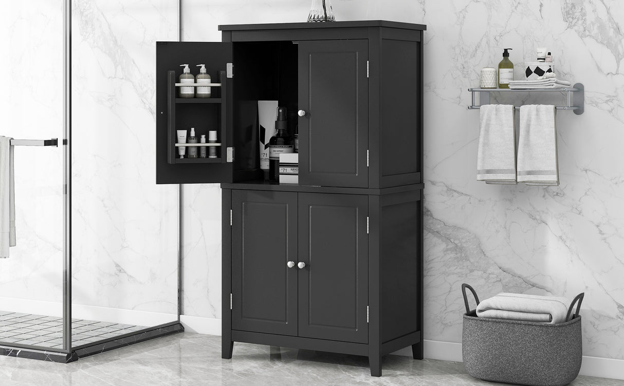 Bathroom floor storage cabinet, bathroom storage cabinet, 4-door independent cabinet, adjustable shelf, adaptive shelf, black - V.I.P Digital Presence