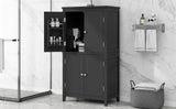 Bathroom floor storage cabinet, bathroom storage cabinet, 4-door independent cabinet, adjustable shelf, adaptive shelf, black - V.I.P Digital Presence