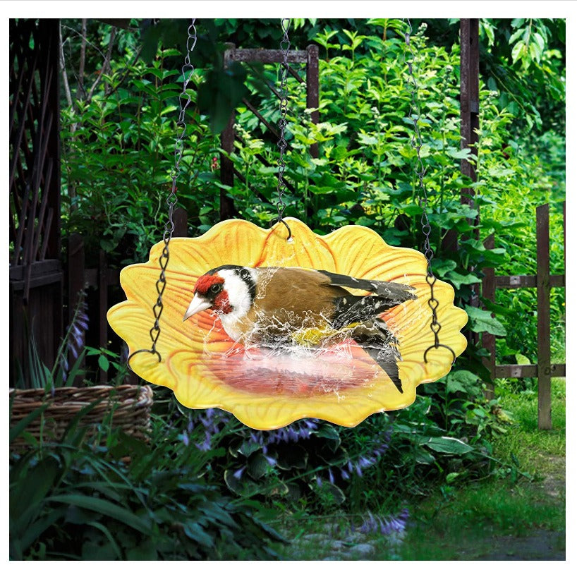 Solar Hanging Bird Bath for Outdoors 24 inch Glass Bird Feeder Sunflower Tray Crackle Ball Light Waterproof Yard Garden Decorati - V.I.P Digital Presence