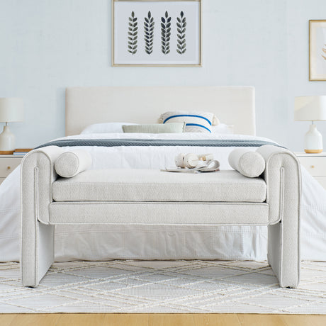 Bedroom storage stool, linen storage stool, large storage space, 50.39 inches white - V.I.P Digital Presence