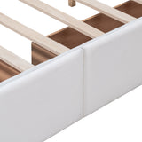 Upholstered Platform Bed with Classic Headboard and 4 Drawers No Box Spring Needed Linen Fabric Queen Size White - V.I.P Digital Presence