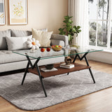 Rectangle Coffee Table with Tempered Glass top and Black Metal Legs, Modern Table for Living Room , Transparent Glass - V.I.P Digital Presence