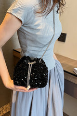 Sequin Chain Drawstring Bucket Bag - V.I.P Digital Presence