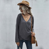 Waffle-Knit Surplice Long Sleeve Top - V.I.P Digital Presence