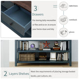 Retro Design Console Table with Two Open Shelves, Pine Solid Wood Frame and Legs for Living Room (Navy) - V.I.P Digital Presence