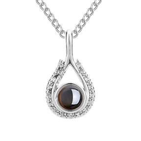 Waterdrop shaped fashion projection necklace with 100 languages. I love you. Color photos, customized lover accessories - V.I.P Digital Presence