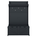 Hall tree with storage desk, entrance desk with drawers and 5 hooks, display rack, dark blue - V.I.P Digital Presence