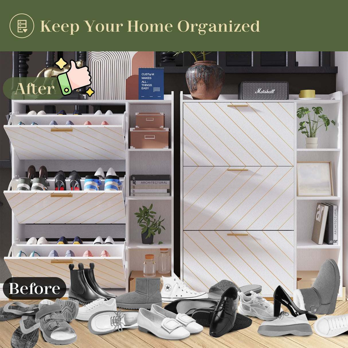 Shoe Cabinet with 3 Flip Drawers & Open Shelves, Modern Entryway Shoe Storage Cabinet Slim, Narrow Hidden Shoe Rack for Heels - V.I.P Digital Presence