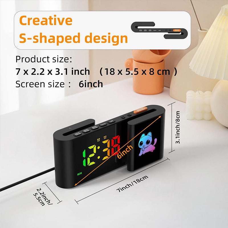 Creative S-shaped Dual-Screen RGB Colorful Alarm Clock, Adorable Cartoon Night Light Electronic Clock - V.I.P Digital Presence