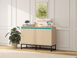 Engraved 3-door side panel with LED, self-service cabinet storage cabinet, modern coffee bar cabinet with adjustable shelf - V.I.P Digital Presence