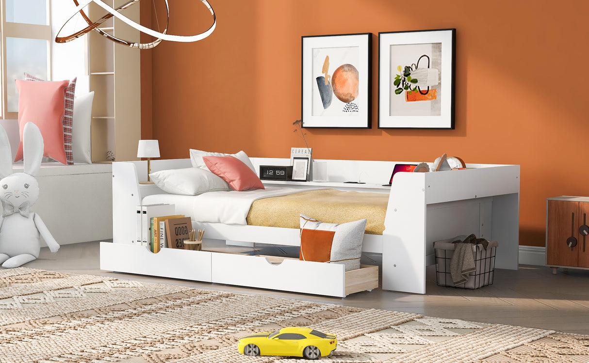 Upholstered Daybed with Trundle, Wood Slat Support,Upholstered Frame Sofa Bed Twin Blue - V.I.P Digital Presence