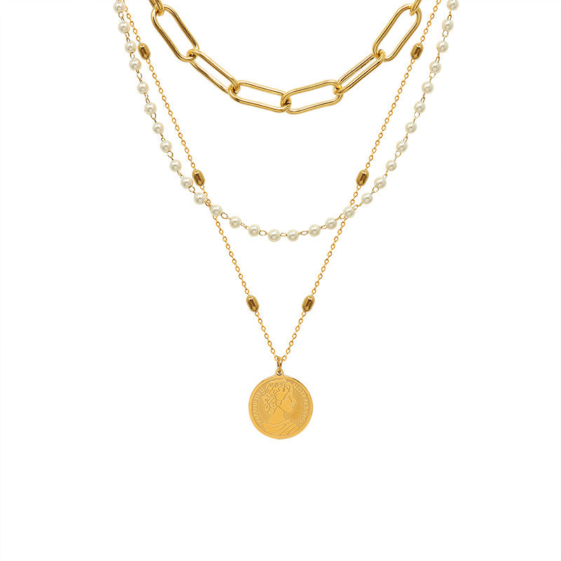 Synthetic Pearl Titanium Steel Three-Layered Necklace - V.I.P Digital Presence