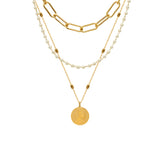 Synthetic Pearl Titanium Steel Three-Layered Necklace - V.I.P Digital Presence