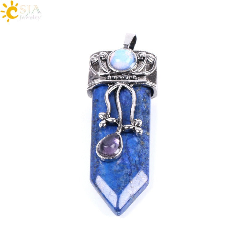 CSJA Vintage Large Natural Stone Sword-Shaped Pendant Jewelry Striped Crystal Agate Tiger Eye Jewelry Pendant Without Chain - V.I.P Digital Presence