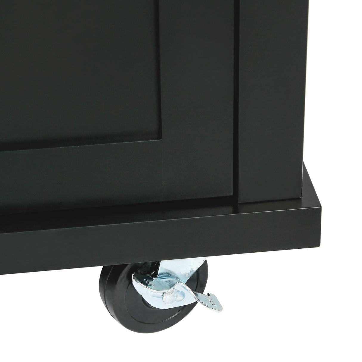 Kitchen trolley with rubber wood leaf countertop, 5-wheel kitchen island, storage cabinet and 3 dining drawers, black - V.I.P Digital Presence