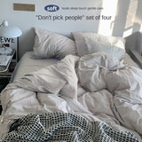 Solid Color Simple Four-Piece Set Flannel Quilt Cover INS Style Quilt Cover Dormitory Summer Washed Cotton Bedding Three-Piece Set