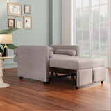 3 in 1 Convertible Sleeper Chair with Adjustable Backrest, Lounger Chair Turns Into Bed, Single Bed for Living Room, Linen, Tan - V.I.P Digital Presence
