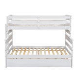 Wood Twin over Full Bunk Bed with Twin Size Trundle  White