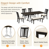 Traditional 6-Piece 78inch Trestle Extendable Dining Table Set with One 18inch Removable Leaf Distressed White - V.I.P Digital Presence