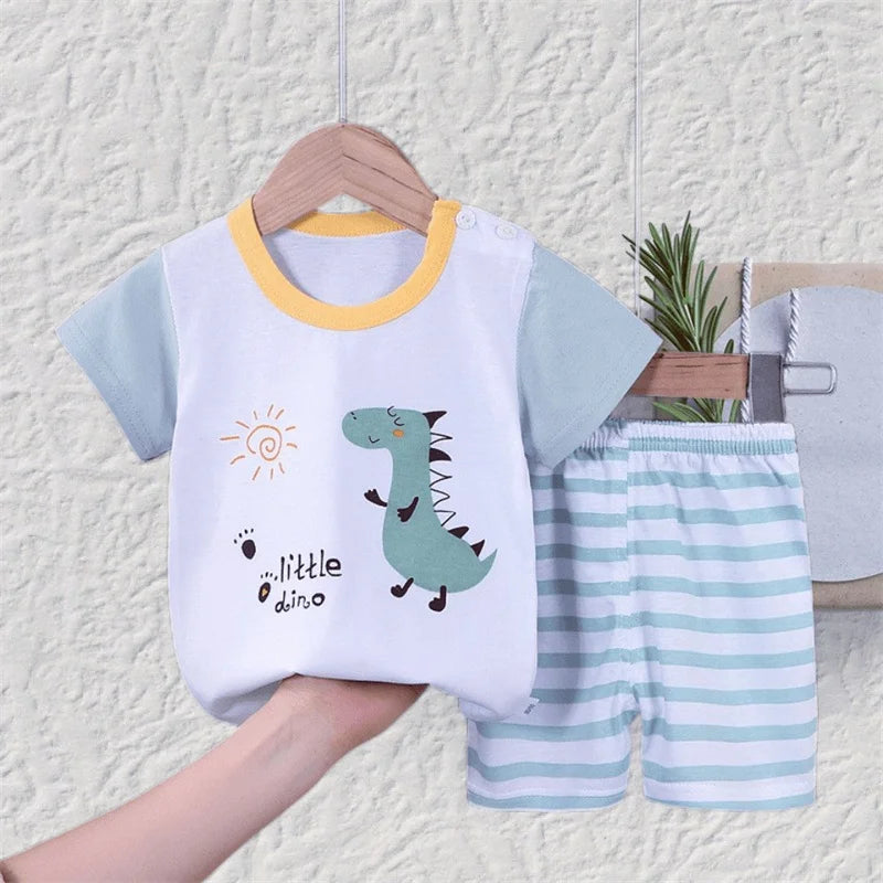 T-shirt+Shorts 2-Piece Clothing Set Pajamas Summer Kids Baby Boys Girls Cotton Casual Tracksuit Cartoon Dinosaur Clothes Suit - V.I.P Digital Presence