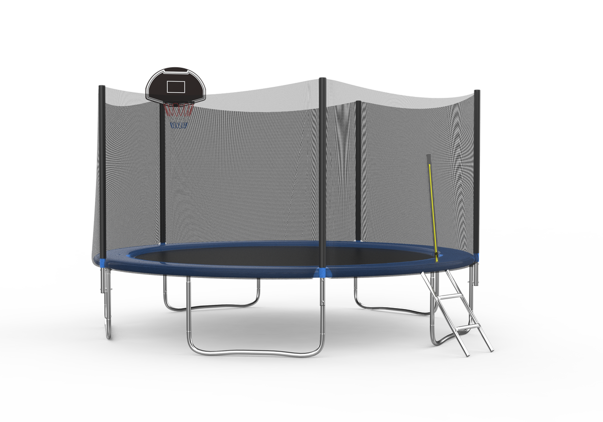 14 FT TRAMPOLINE OUTSIDE SAFETY NET WITH BASKETBALL HOOP - V.I.P Digital Presence