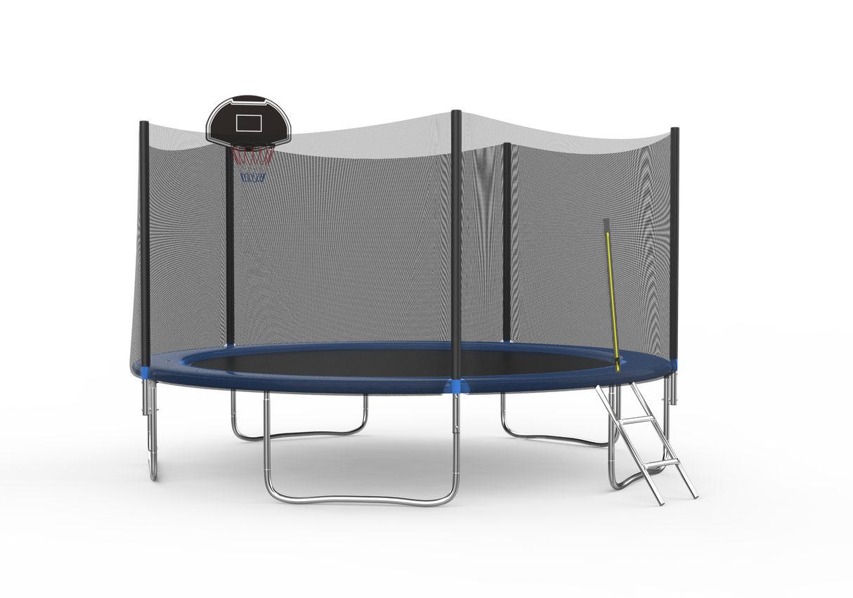 14 FT TRAMPOLINE OUTSIDE SAFETY NET WITH BASKETBALL HOOP - V.I.P Digital Presence