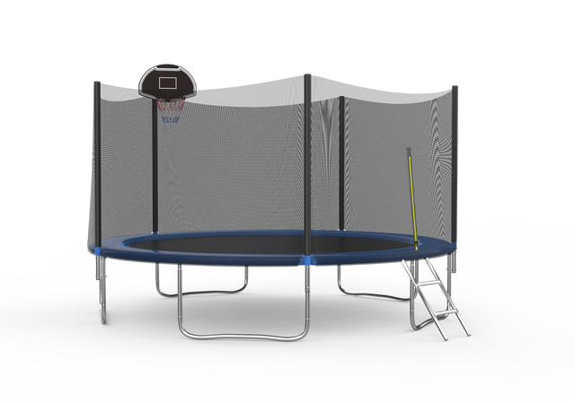 14 FT TRAMPOLINE OUTSIDE SAFETY NET WITH BASKETBALL HOOP - V.I.P Digital Presence