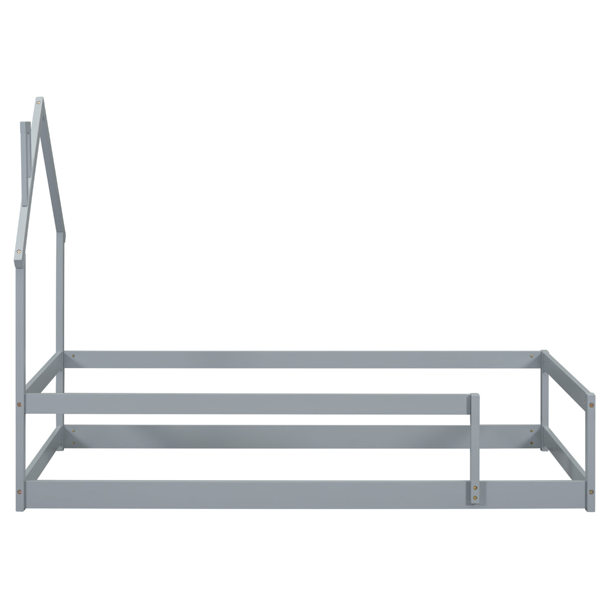 Twin Size Wood bed with House-shaped Headboard Floor bed with Fences,Grey - V.I.P Digital Presence