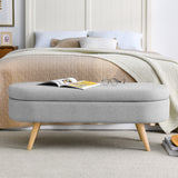 Ottoman Oval Storage Bench Rubber Wood Legs Grey(43.5"x16"x16")