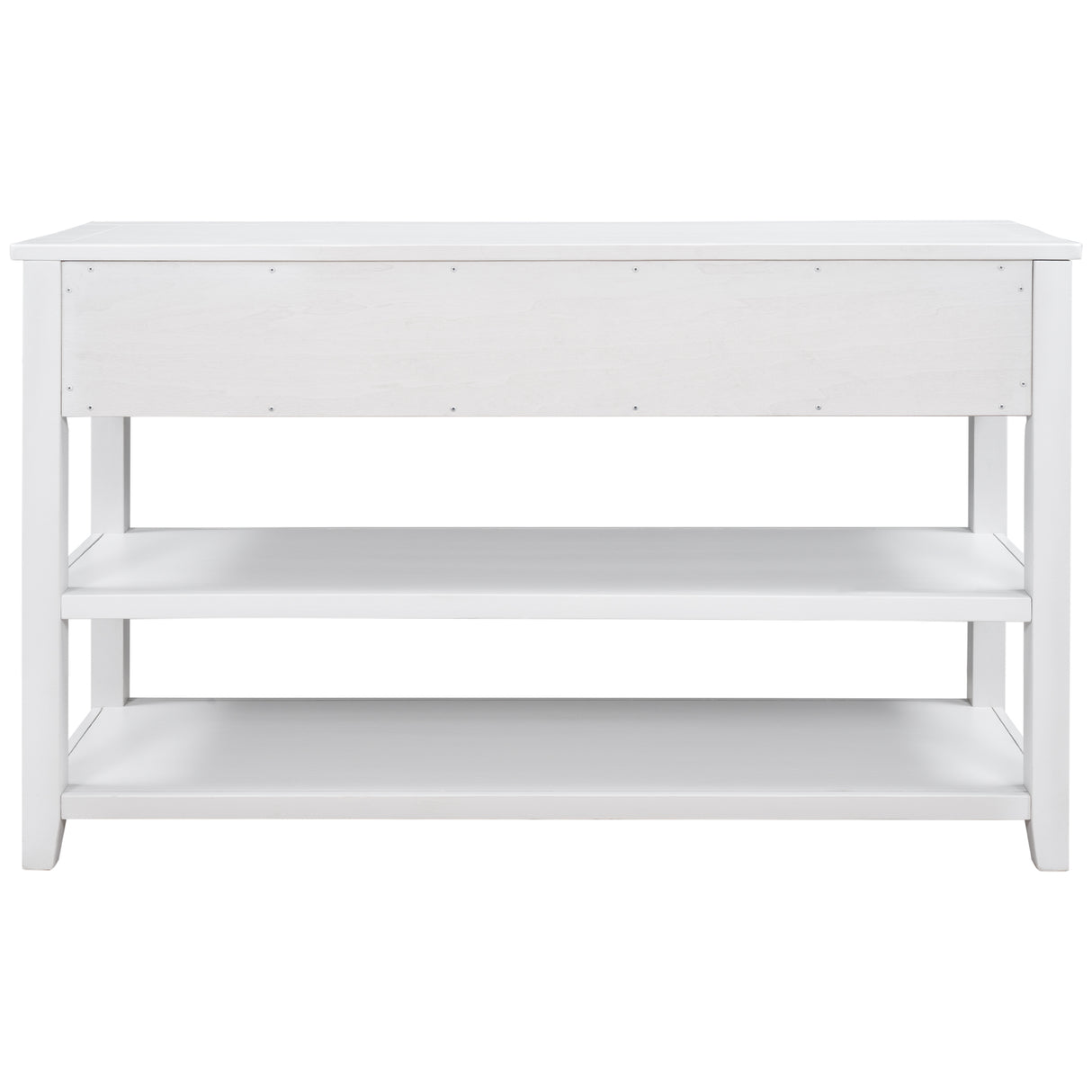 Retro Design Console Table with Two Open Shelves, Pine Solid Wood Frame and Legs for Living Room (Antique White) - V.I.P Digital Presence