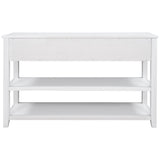 Retro Design Console Table with Two Open Shelves, Pine Solid Wood Frame and Legs for Living Room (Antique White) - V.I.P Digital Presence