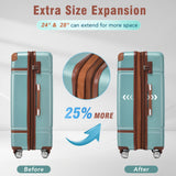 Hardshell Luggage Sets 3 Pieces 20"+28" Luggages and Cosmetic Case Spinner Suitcase with TSA Lock Lightweight,Green - V.I.P Digital Presence
